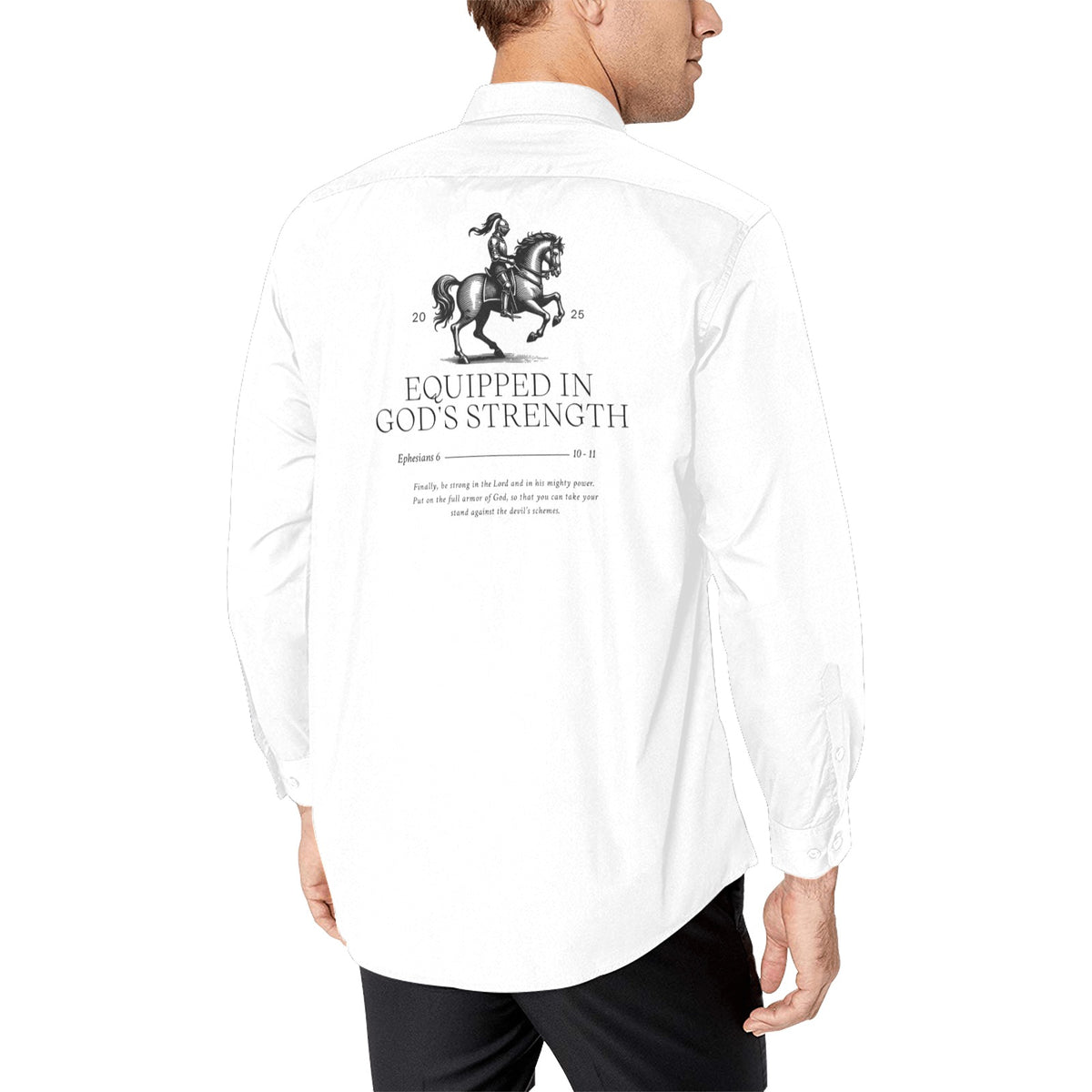EQUIPPED IN GODS STRENGTH button up WHITE Men's