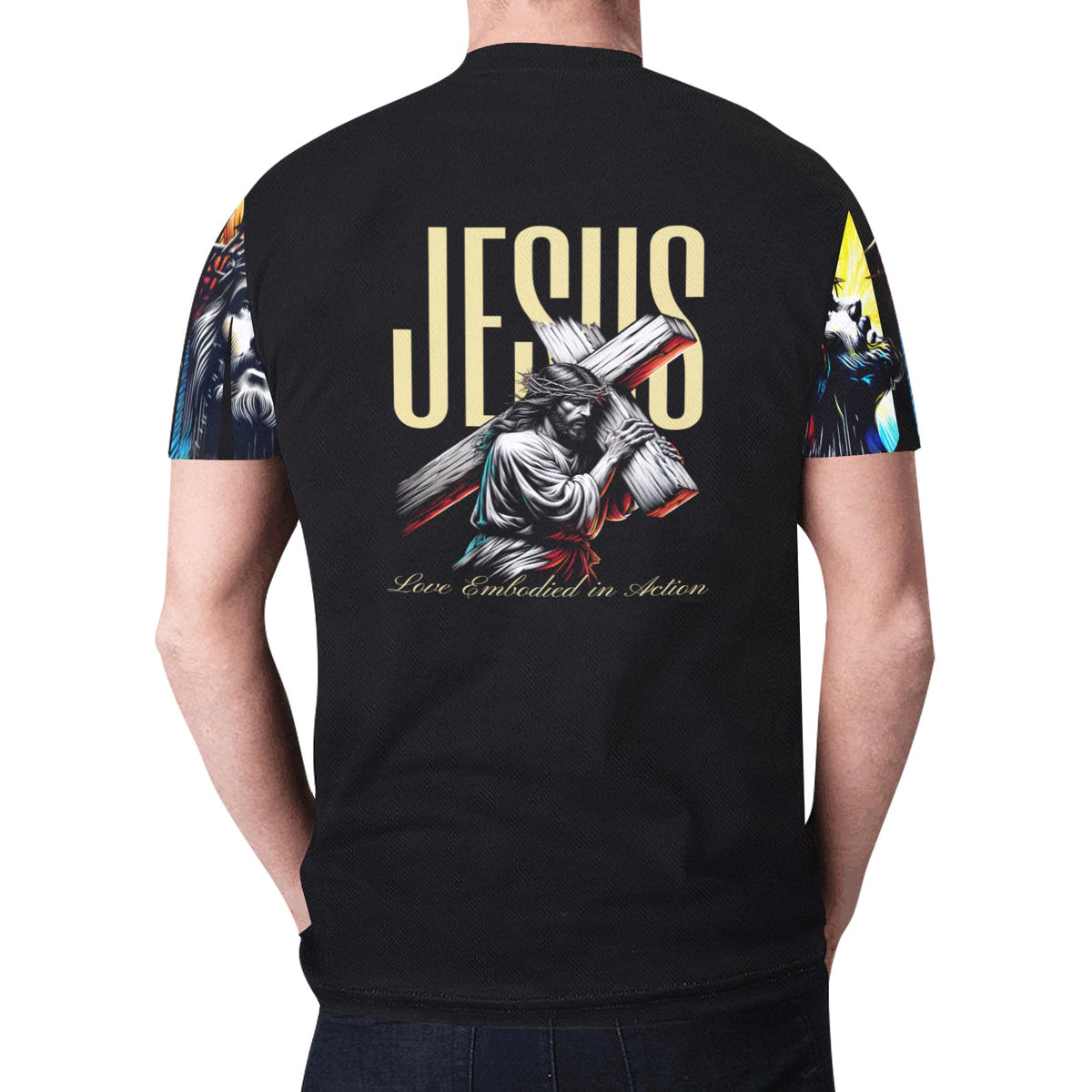 JESUS LOVE EMBODIED IN ACTION logo sleeve t shirt
