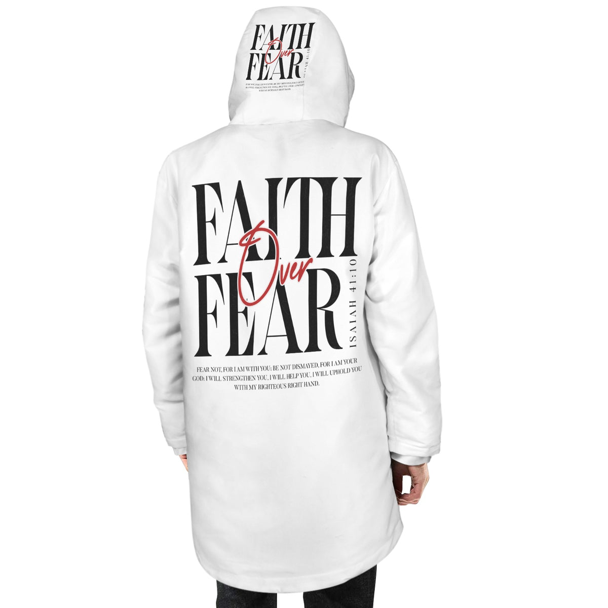 FAITH OVER FEAR  SMALL LOGO Men's Mid-Length Hooded Coat