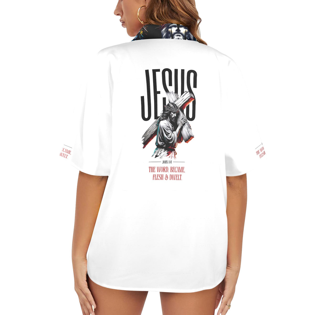 women's words became flesh button up WHITE