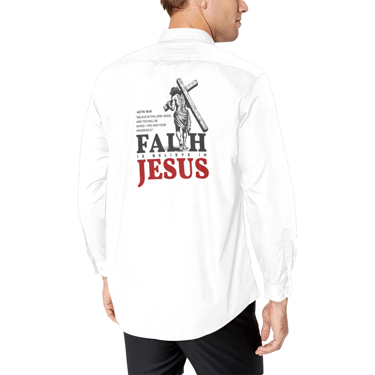 FAITH IS BELIEVE button up WHITE Men's