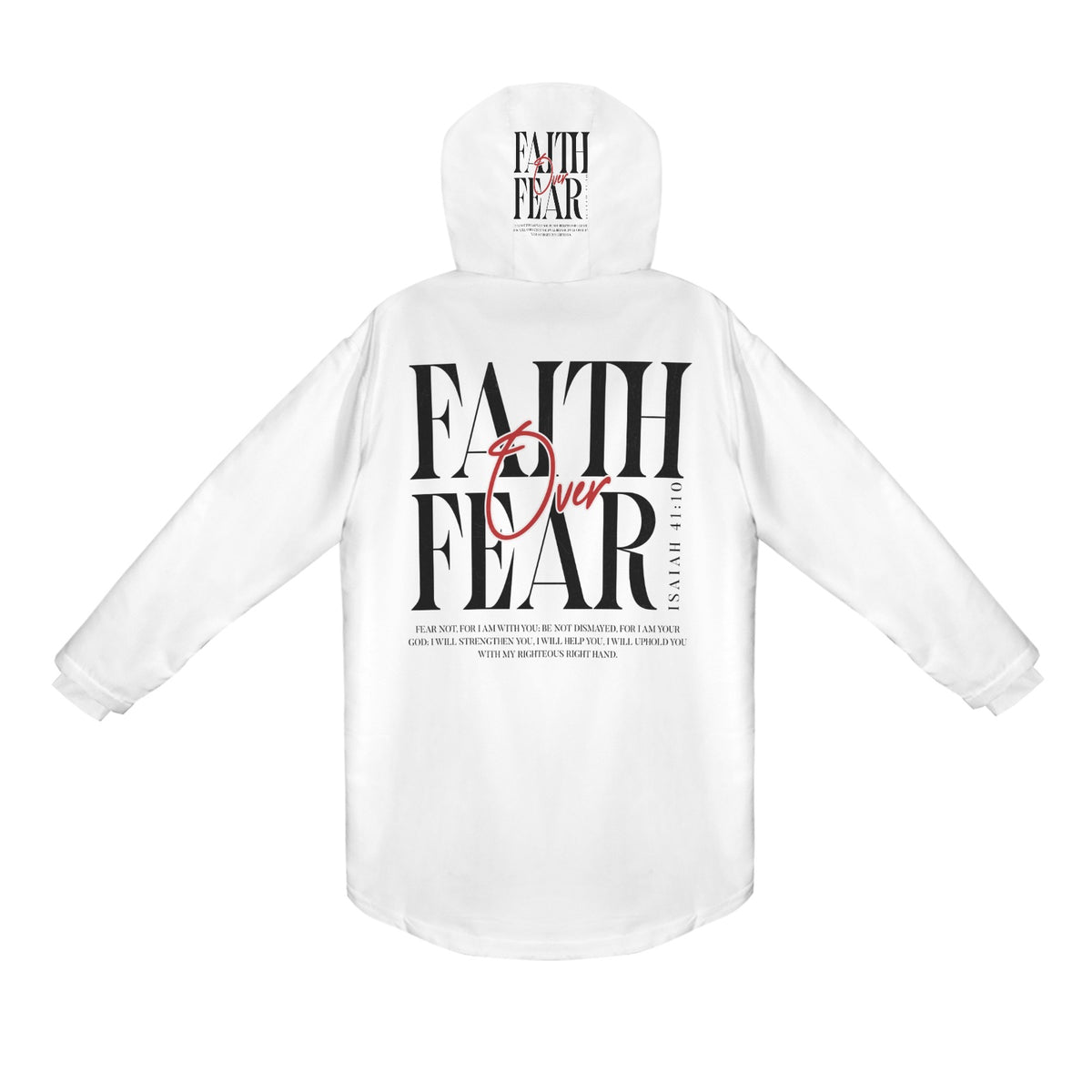 FAITH OVER FEAR  SMALL LOGO Men's Mid-Length Hooded Coat