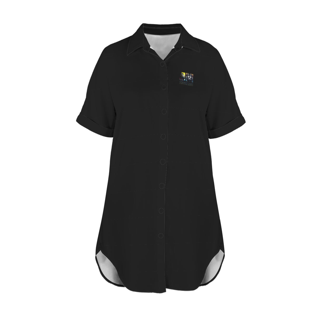 Womens LIVING GOD BLACK Short Sleeve Button Front Shirt Dress