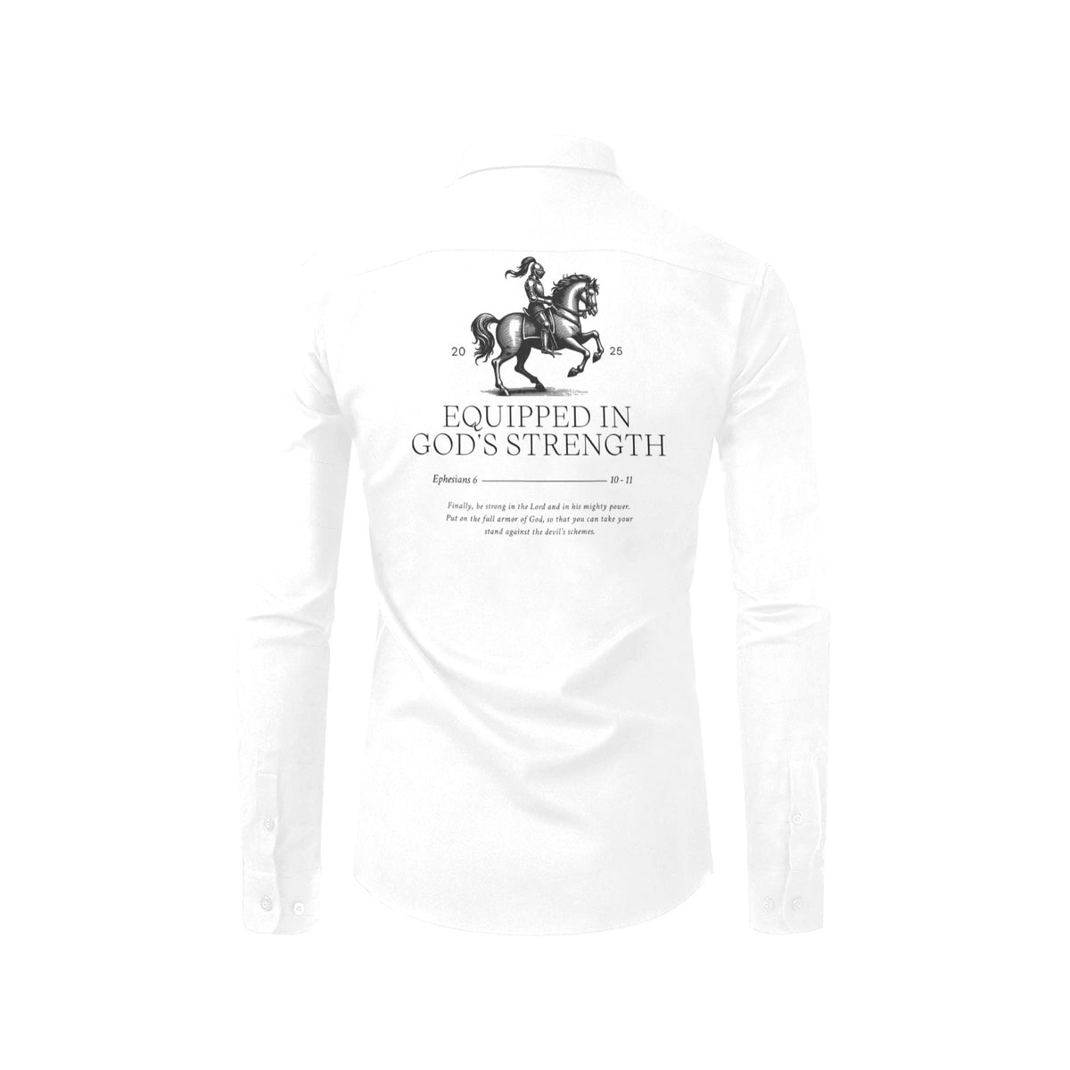 EQUIPPED IN GODS STRENGTH button up WHITE Men's