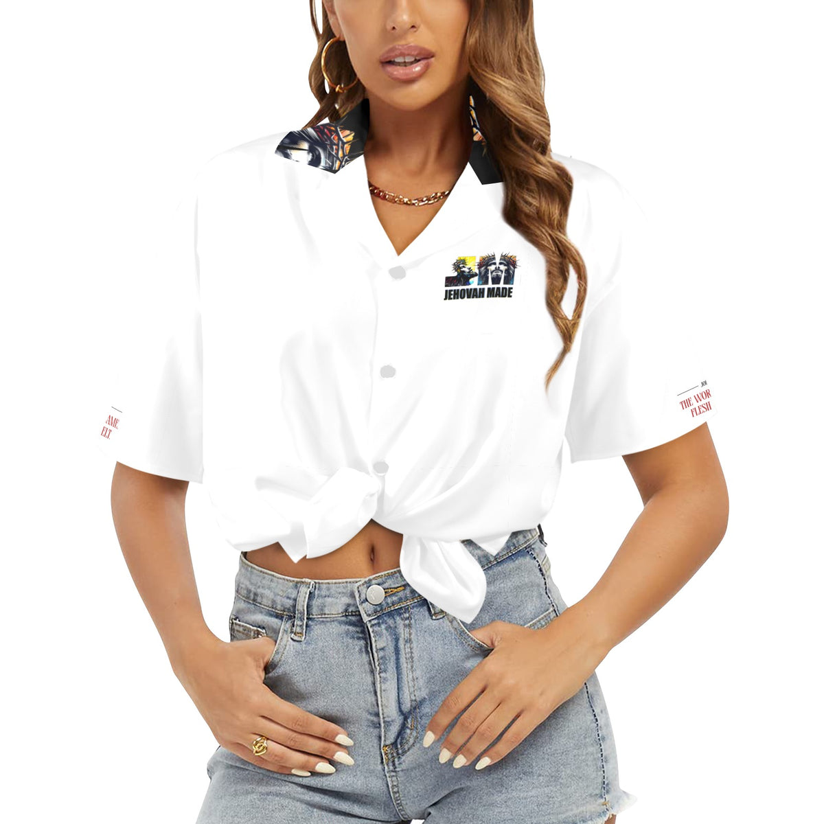 women's words became flesh button up WHITE