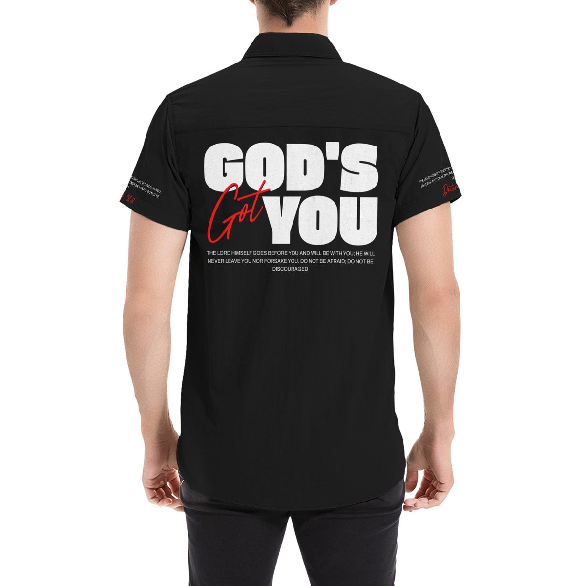 gods got you short sleeve button up BLACK MENS