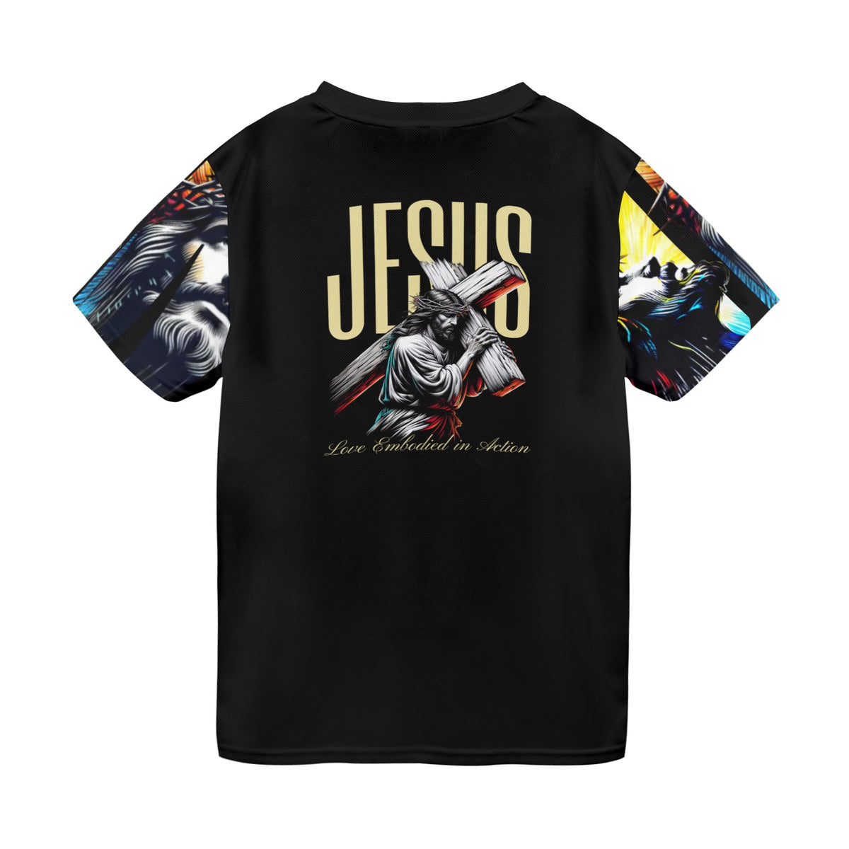 JESUS LOVE EMBODIED IN ACTION logo sleeve t shirt