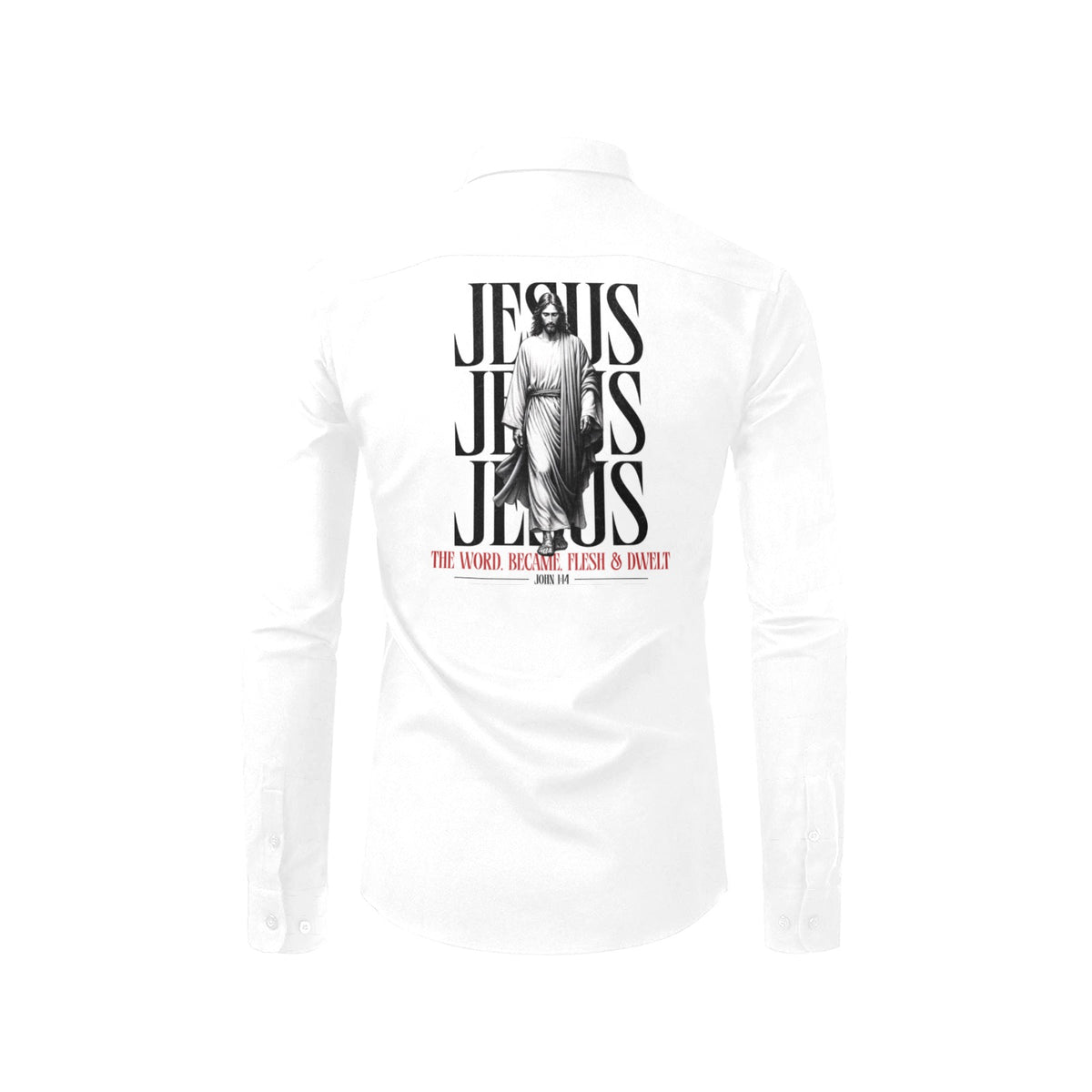 JESUS words became flesh button up WHITE Men's