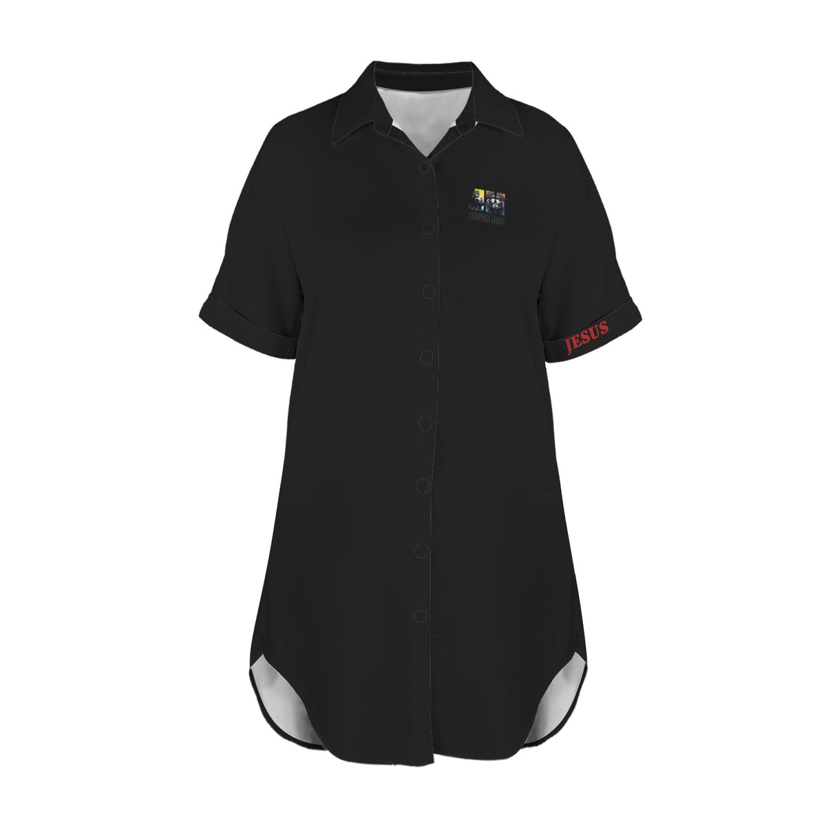 Womens JESUS DOVE BLACK Short Sleeve Button Front Shirt Dress