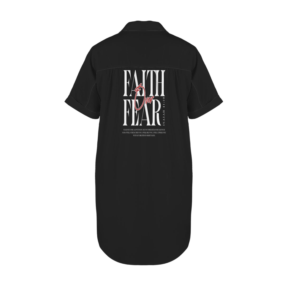 Womens FAITH OVER FEAR BLACK Short Sleeve Button Front Shirt Dress