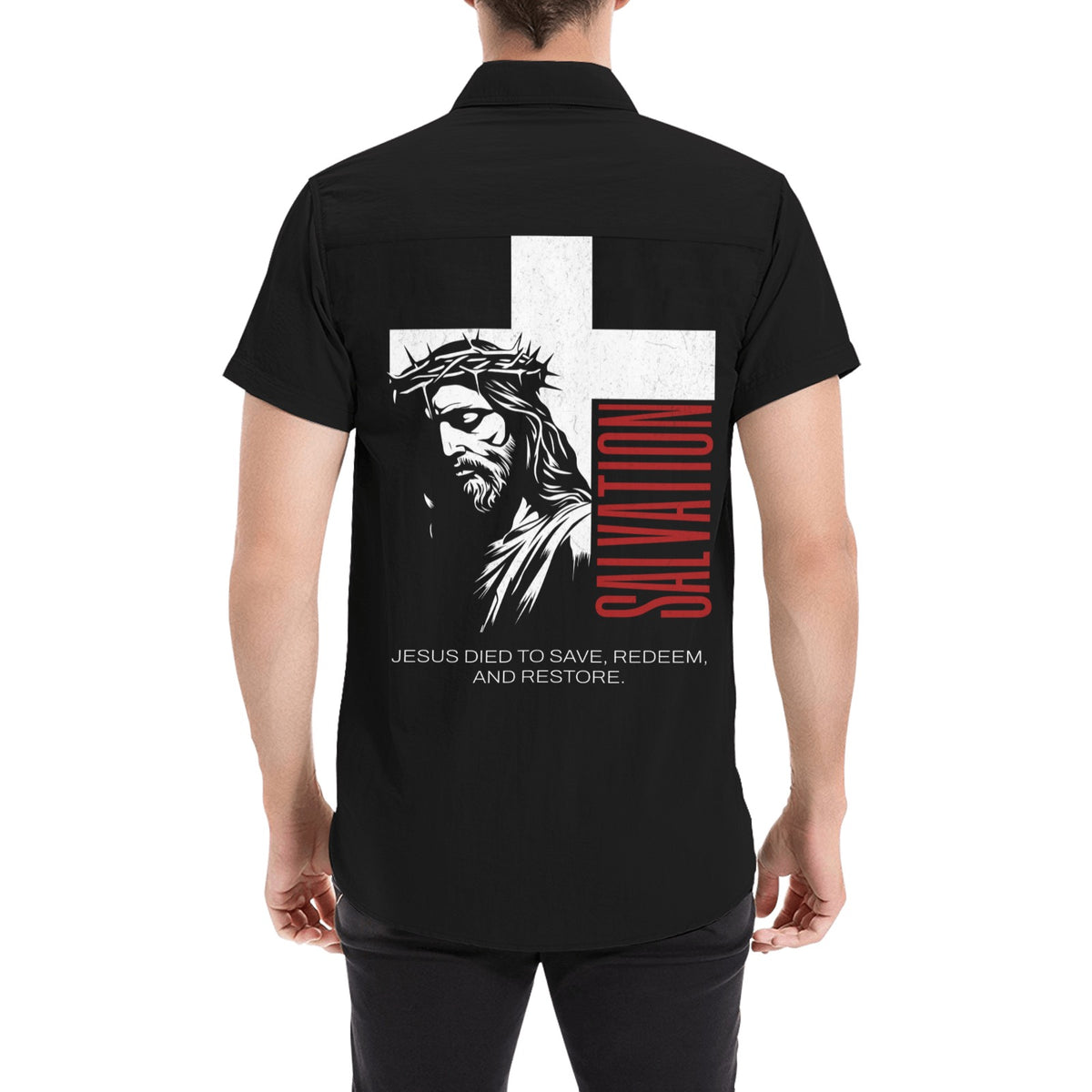 SALVATION button up Men's All Over Print Short Sleeve Shirt (Model T53)