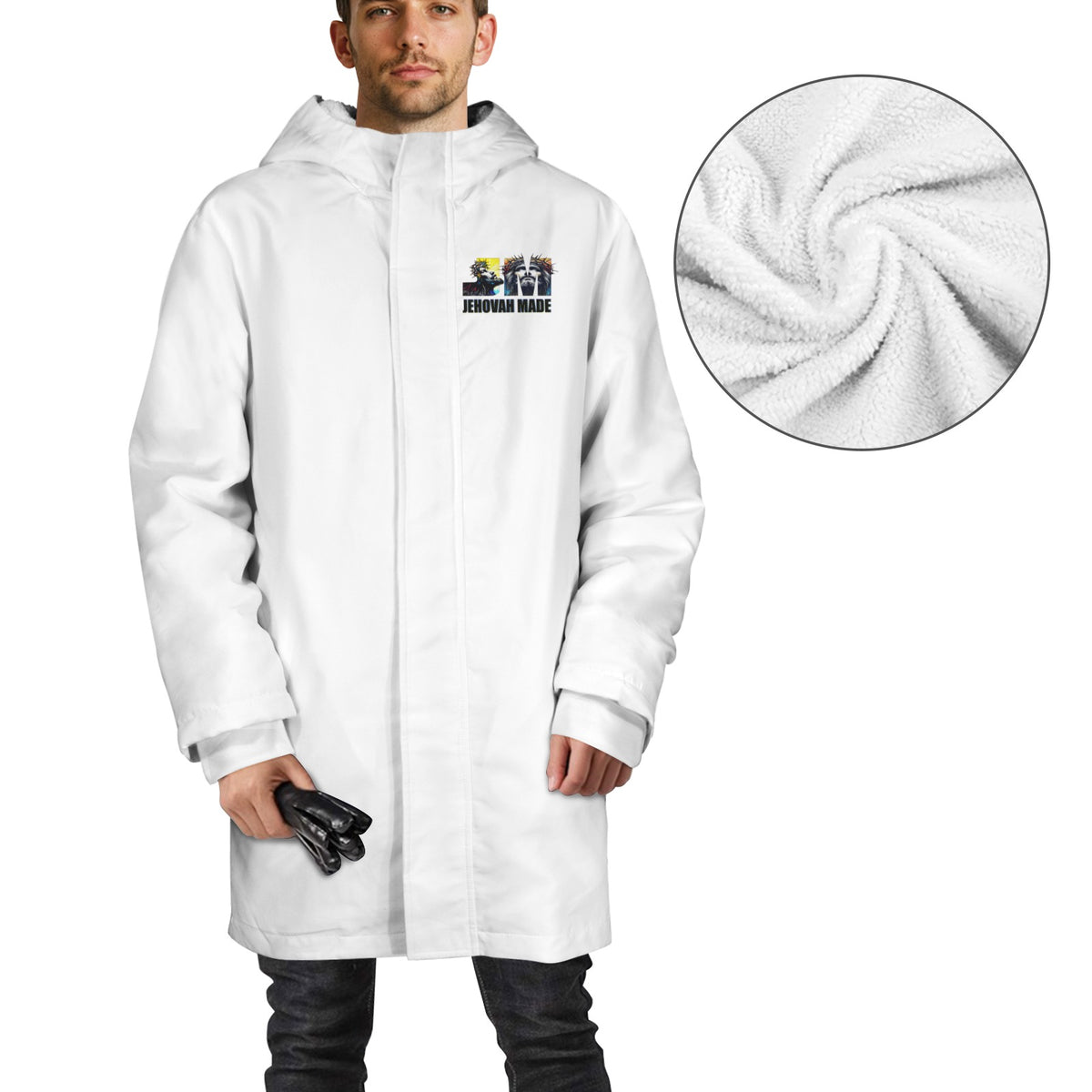 FAITH OVER FEAR  SMALL LOGO Men's Mid-Length Hooded Coat